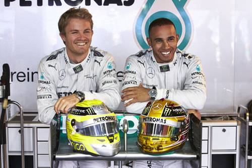 Los nuevos embajadores de IWC Nico Rosberg, izquierda, y Lewis Hamilton