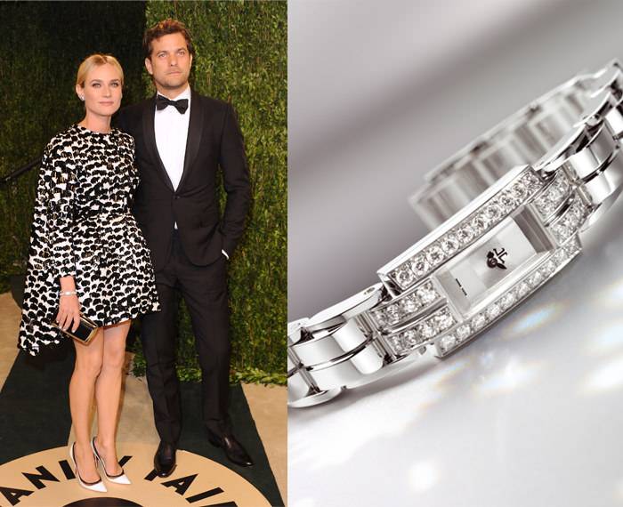 Izquierda: Diane Kruger & Joshua Jackson - Derecha: El reloj Jaeger-LeCoultre Joaillerie 101 Art Déco