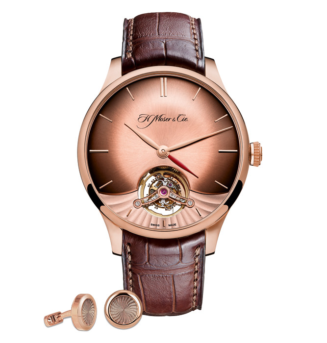 VENTURER TOURBILLON DUAL TIME by H. Moser & Cie + Rose gold cufflinks set by Jacob & Co.