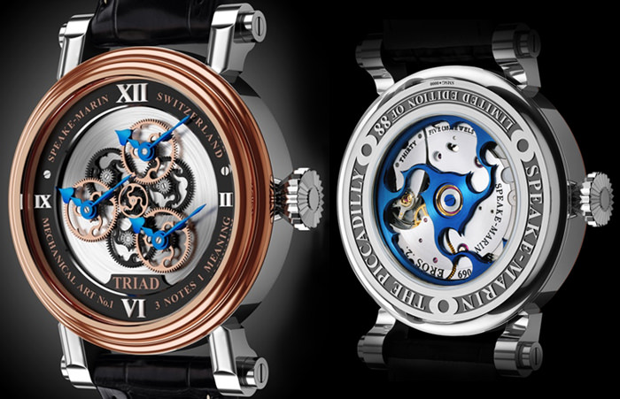 Frontal y reverso del reloj Triad de Speake-Marin.