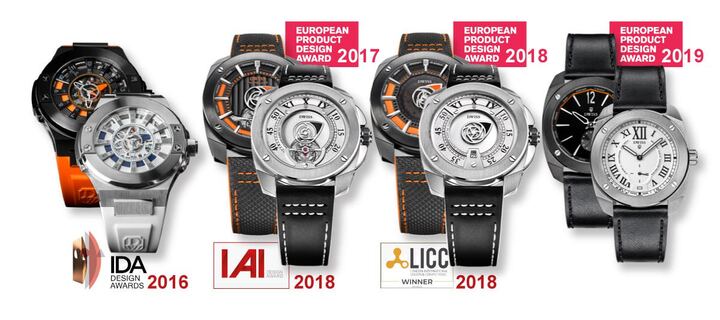Varios premios de diseño ganados por Rafael Simoes Miranda, fundador de Dwiss y organizador del Design Watch Club.