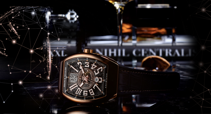 La esfera del Franck Muller Vanguard Encrypto incluye un código QR grabado con láser para una dirección de billetera pública que se puede usar para depositar Bitcoins y verificar el saldo de la cuenta.