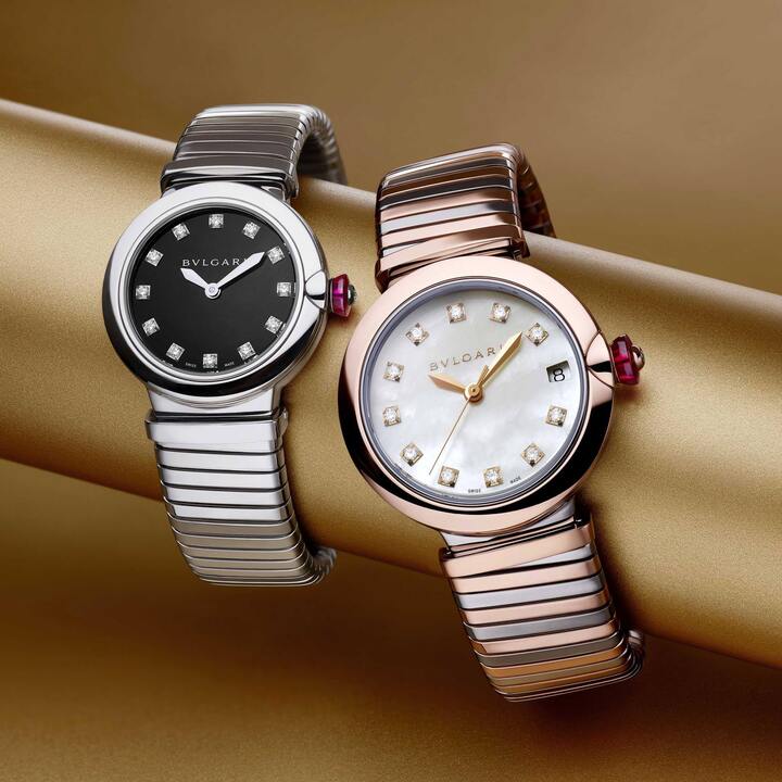 Lucea Tubogas en acero inoxidable, oro rosa y diamantes