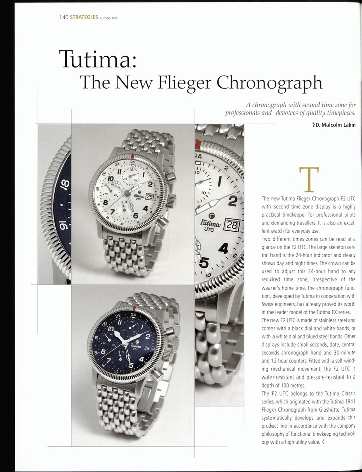 Un artículo sobre el nuevo cronógrafo Flieger, publicado en Europa Star en 2004